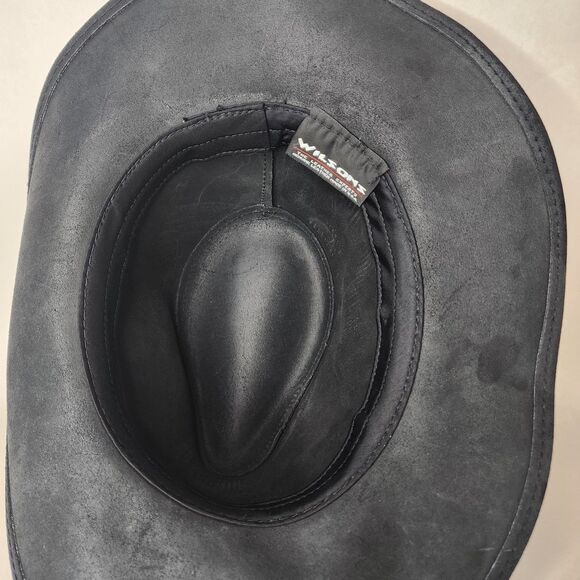 Vintage Wilsons Cowboy Hat Black Leather Outback Western USA Made Size Large - Picture 8 of 11